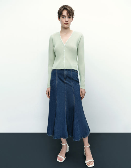 Midi A-Line Denim Skirt