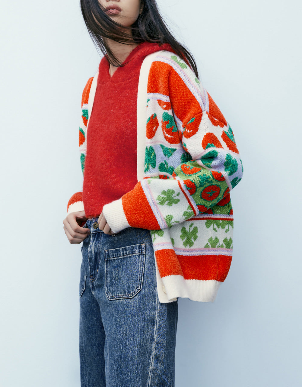 Contrast Color Knit Cardigan