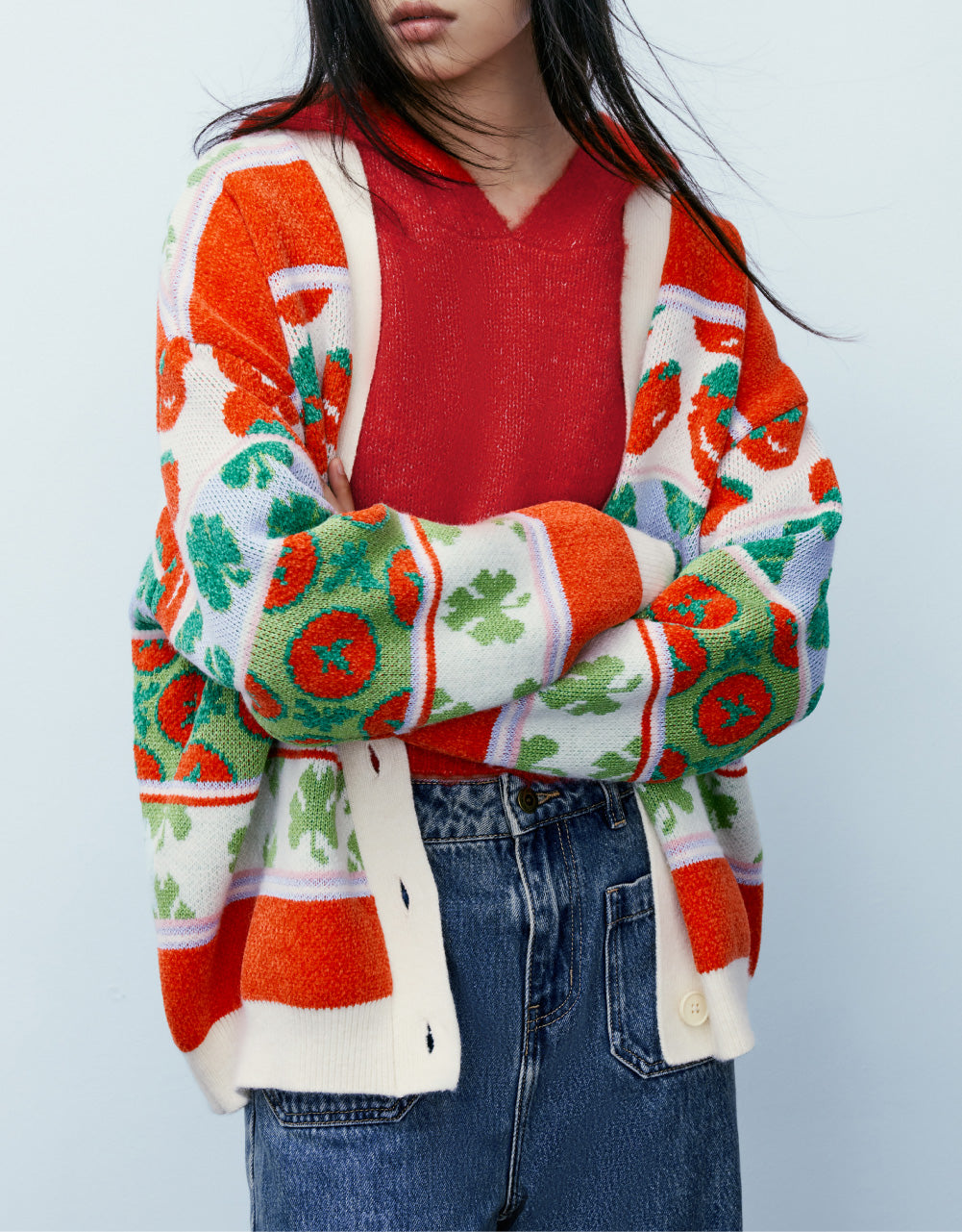 Contrast Color Knit Cardigan