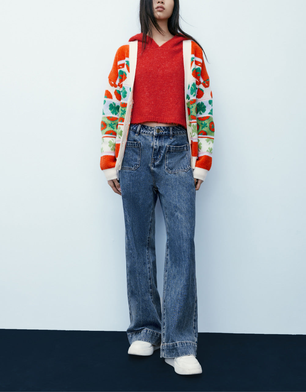 Contrast Color Knit Cardigan