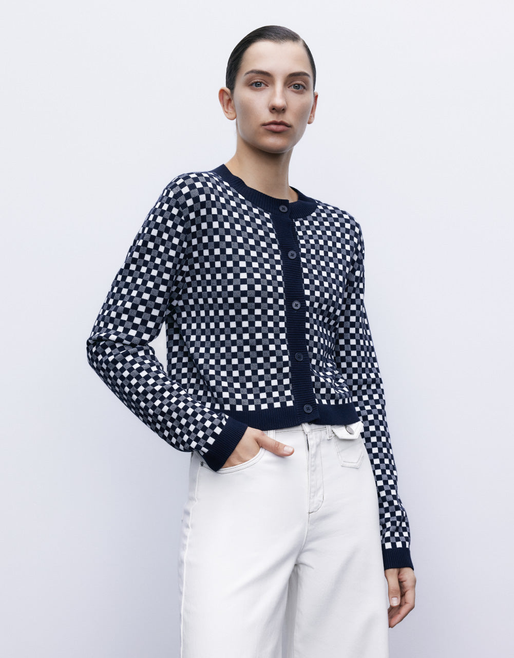Checkered Button Up Cardigan