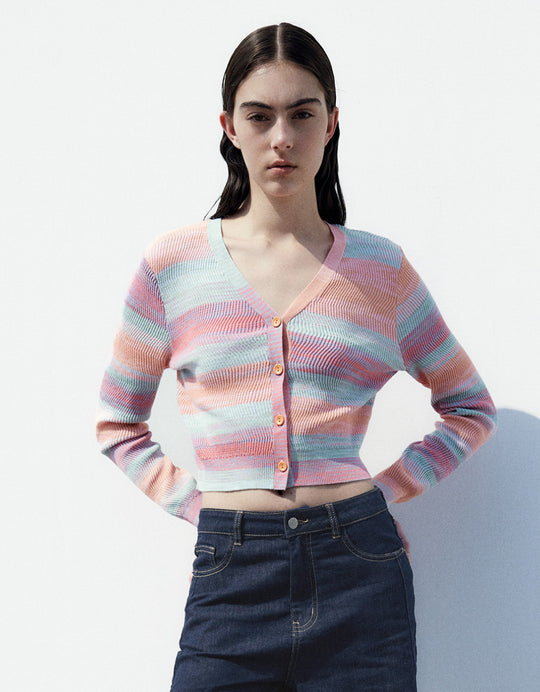 Button Up Stripe Knitted Cardigan