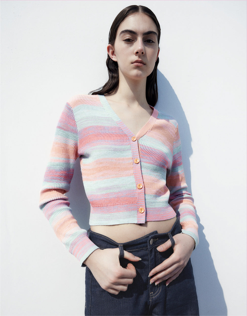 Button Up Stripe Knitted Cardigan