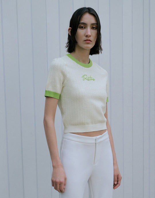 Constrast Crew Neck Knitted T-Shirt