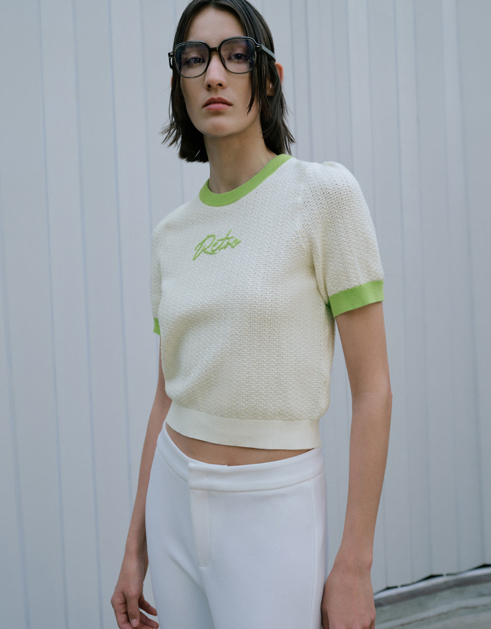 Constrast Crew Neck Knitted T-Shirt
