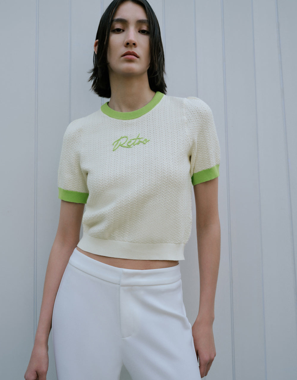 Constrast Crew Neck Knitted T-Shirt