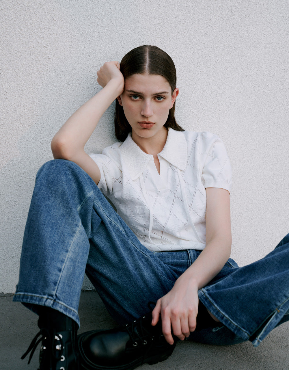 Embossed Polo Knitted T-Shirt