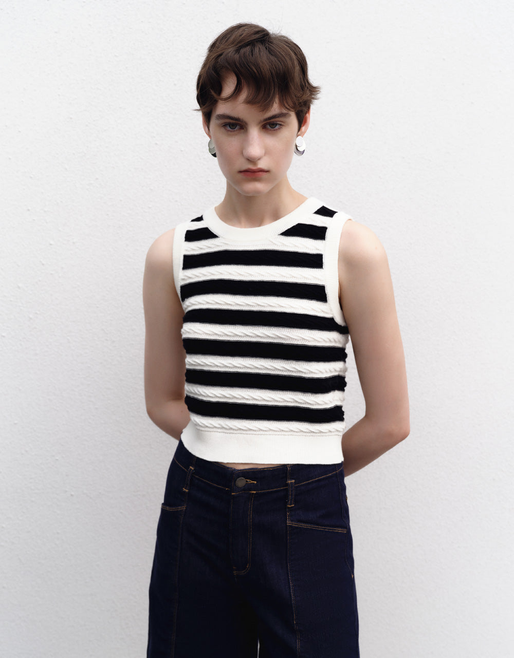 Striped U Neck Knitted Tank Top