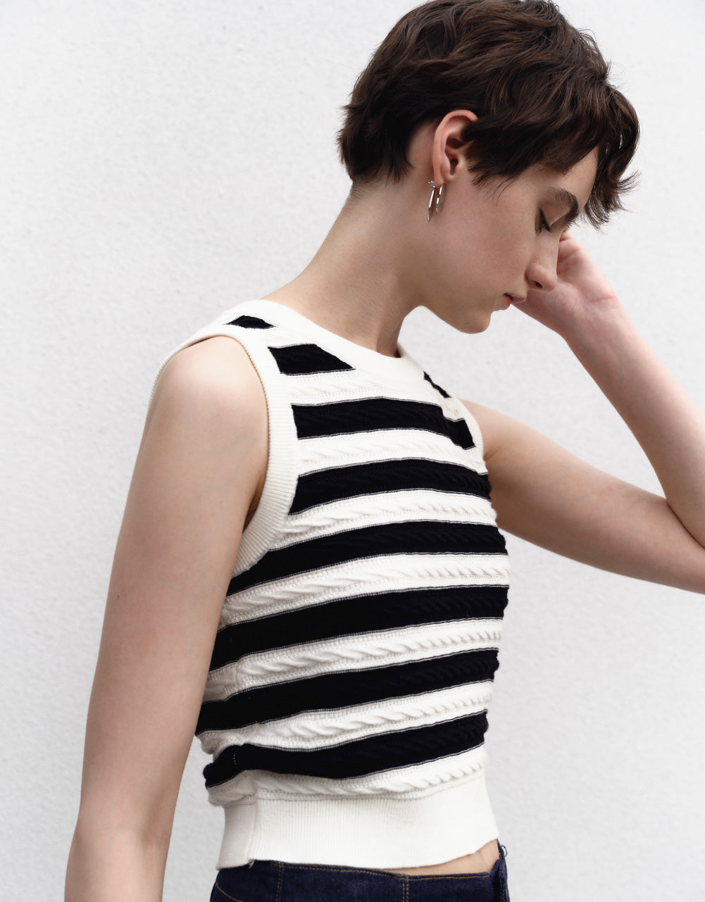 Striped U Neck Knitted Tank Top
