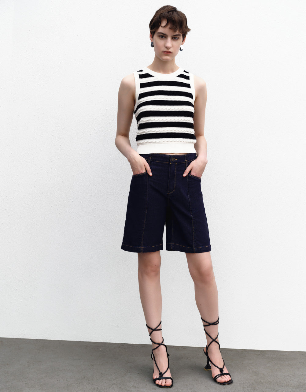 Striped U Neck Knitted Tank Top