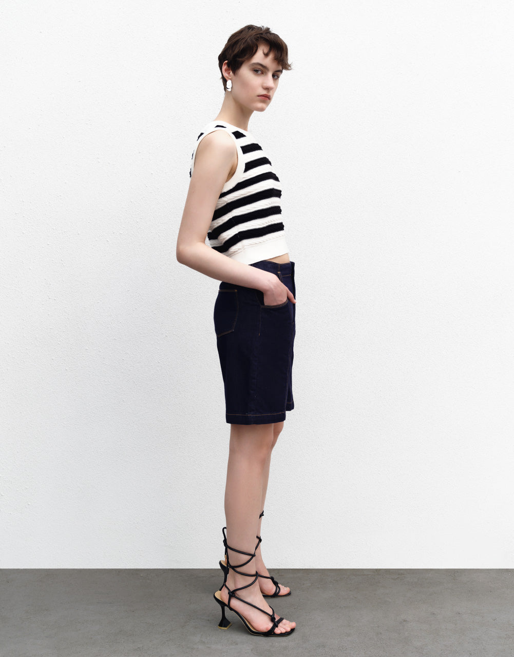 Striped U Neck Knitted Tank Top