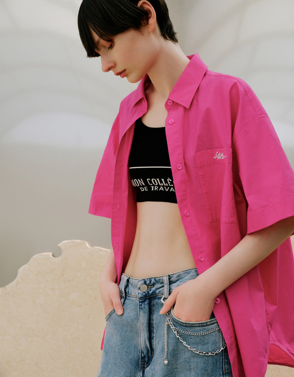 Pocket Detail Drop Shoulder Shirt
