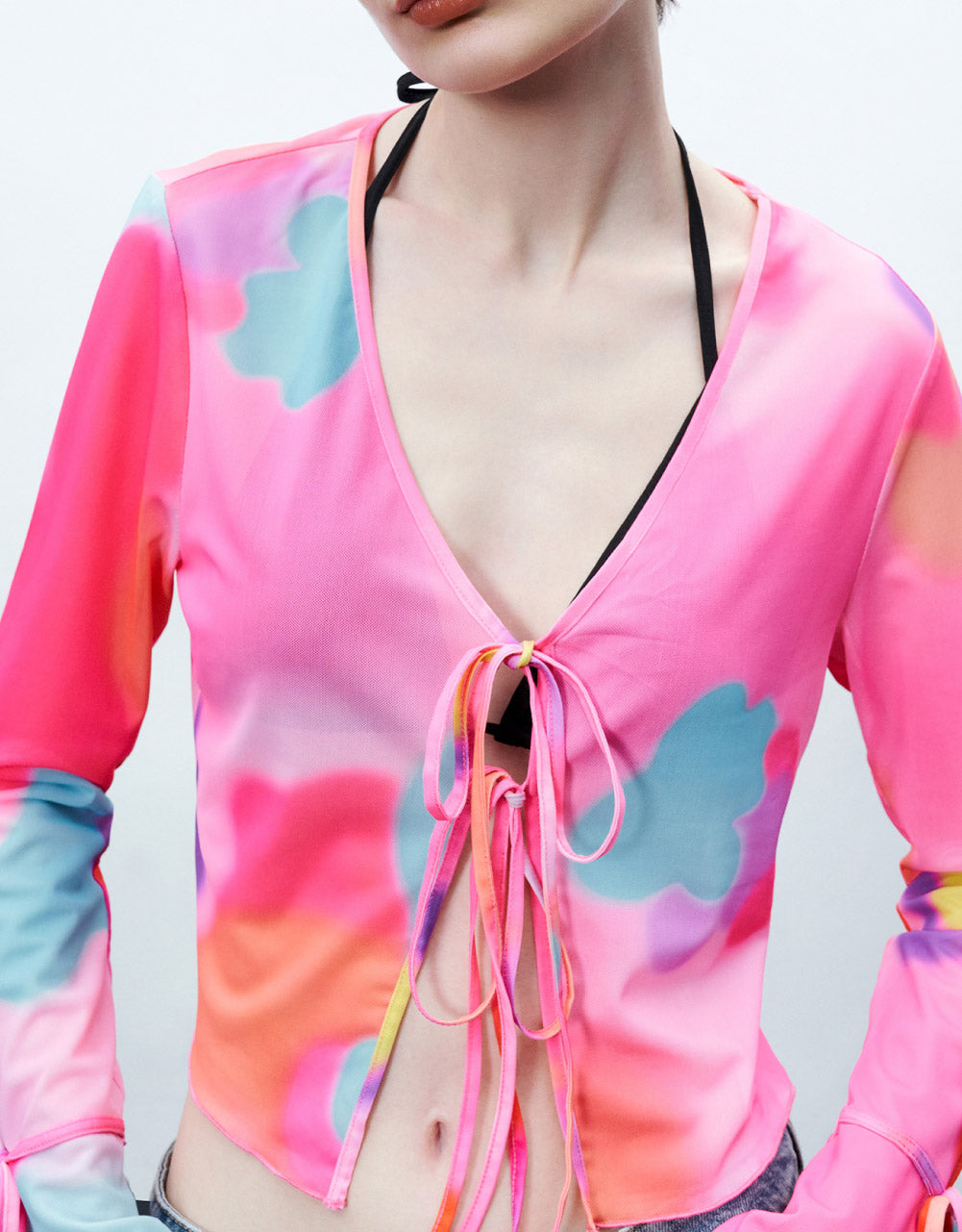 Tie Front V-Neck Knitted T-Shirt