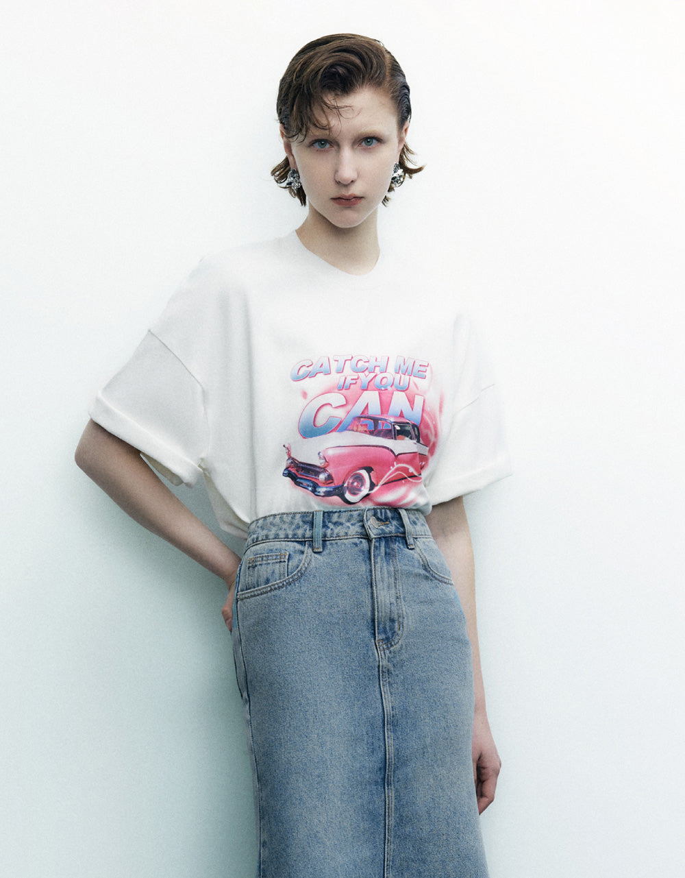 Racer Printed Crew Neck Loose T-Shirt