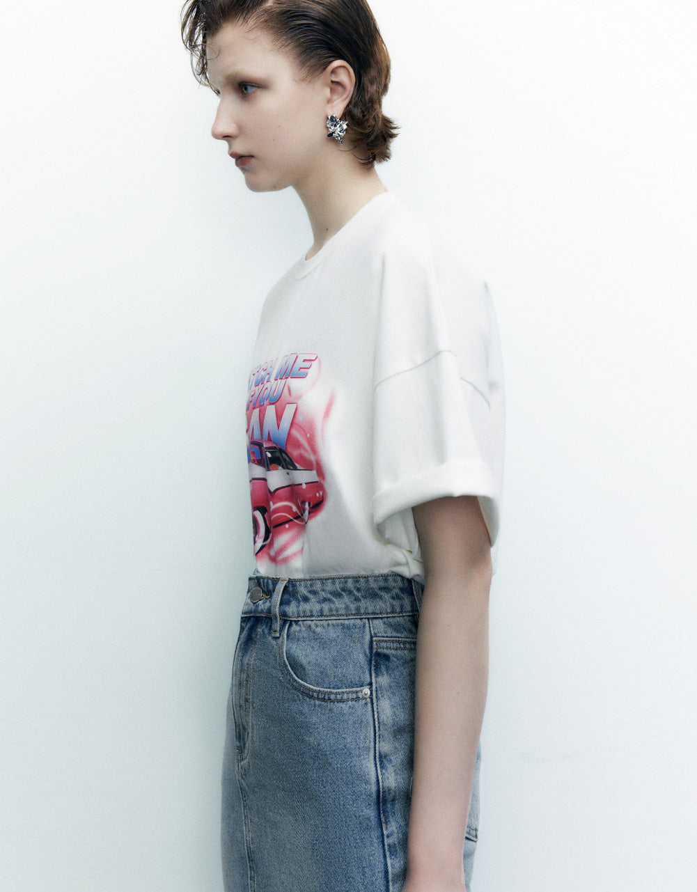 Racer Printed Crew Neck Loose T-Shirt