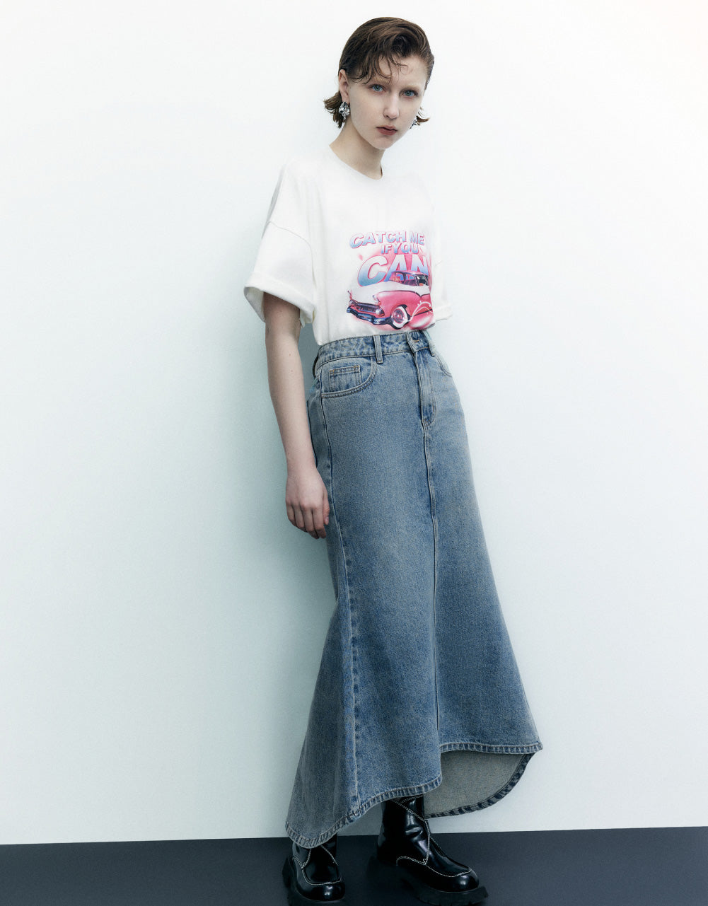 Racer Printed Crew Neck Loose T-Shirt