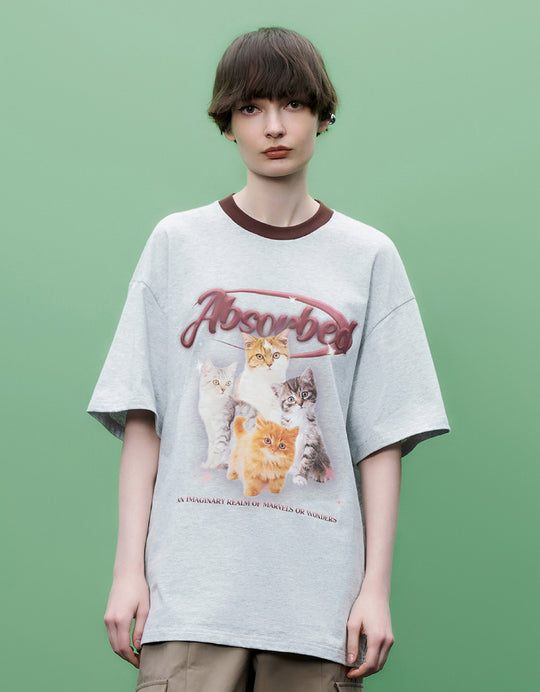 Cat Printed Crew Neck T-Shirt