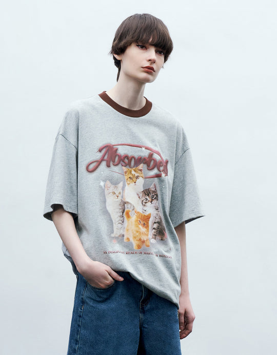Cat Printed Crew Neck T-Shirt