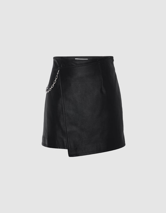 Vegan Leather Wrap Mini Skirt