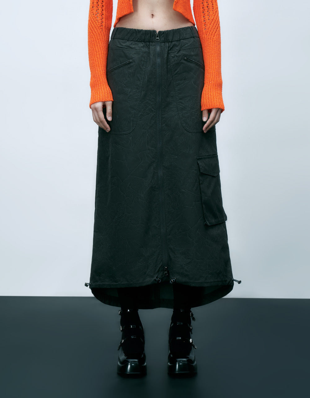 Elastic Waist Midi Skirt