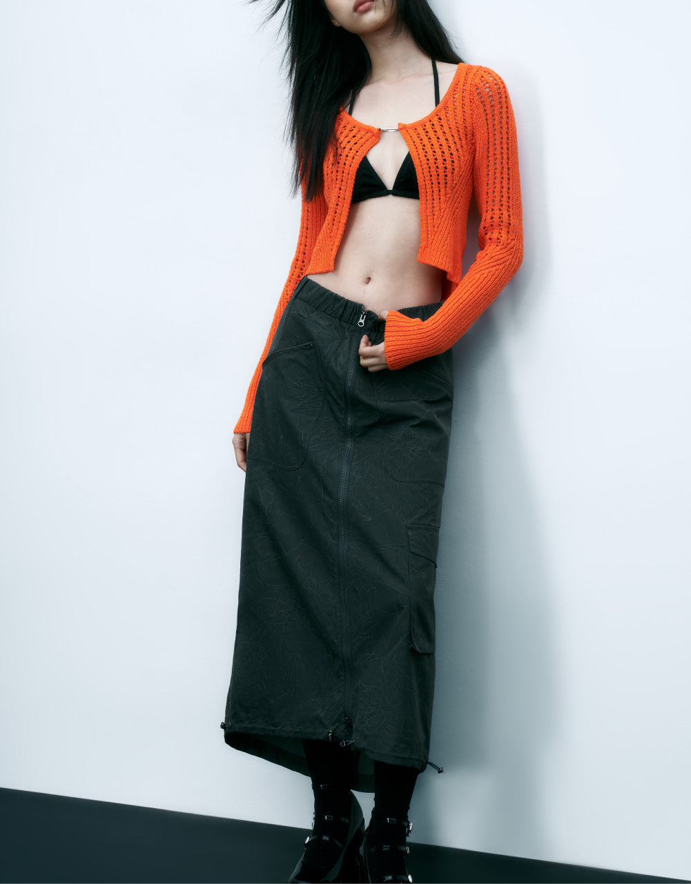 Elastic Waist Midi Skirt