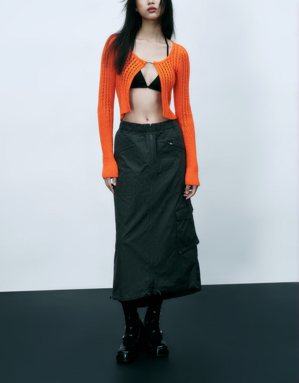 Elastic Waist Midi Skirt