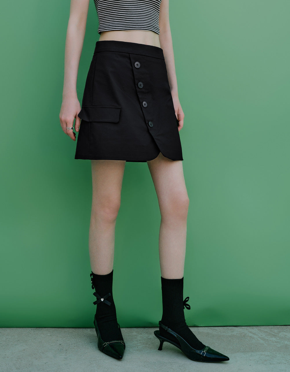 Fake Pockets Mini A-Line Skirt