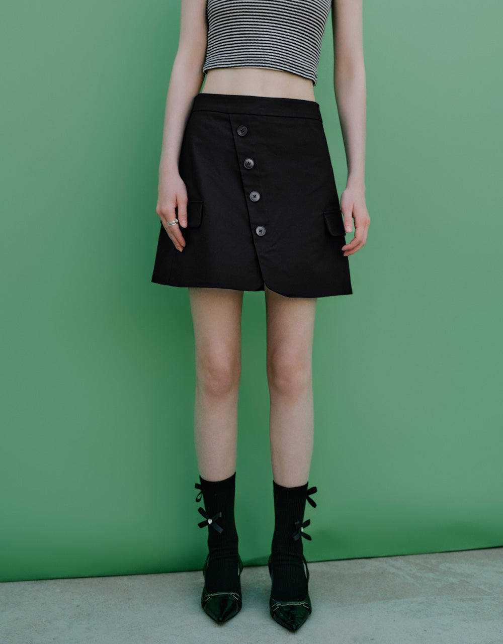Fake Pockets Mini A-Line Skirt