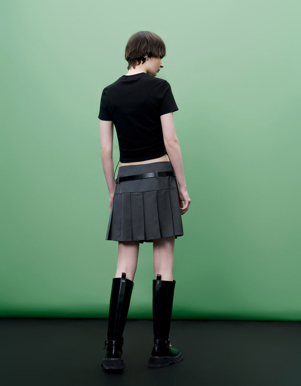 Pleated Mini Skirt With Skinny Belt
