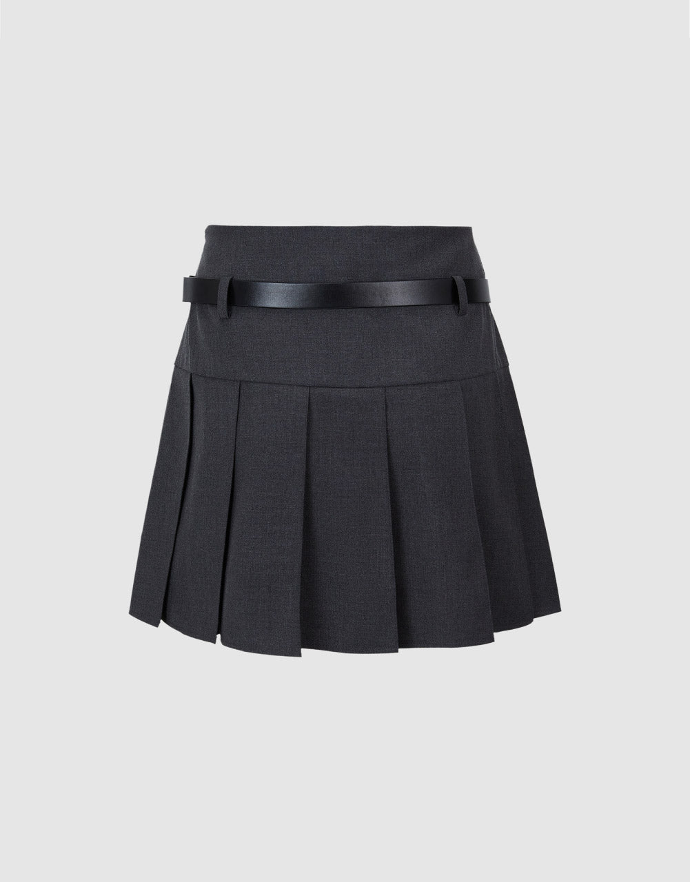 Pleated Mini Skirt With Skinny Belt