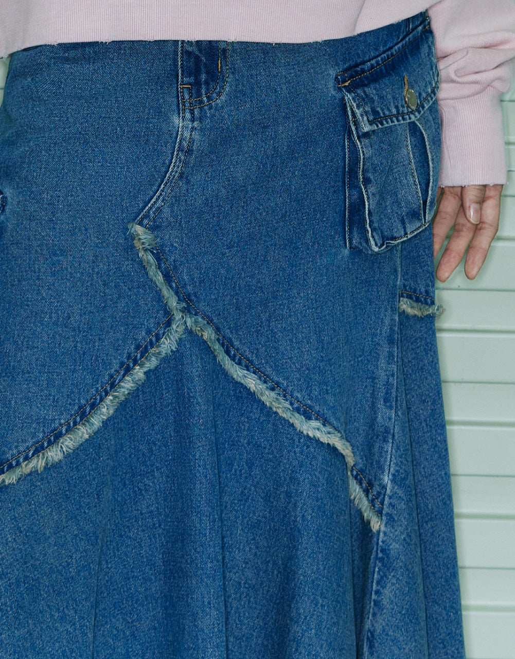 Fish-Tail Denim Midi Skirt