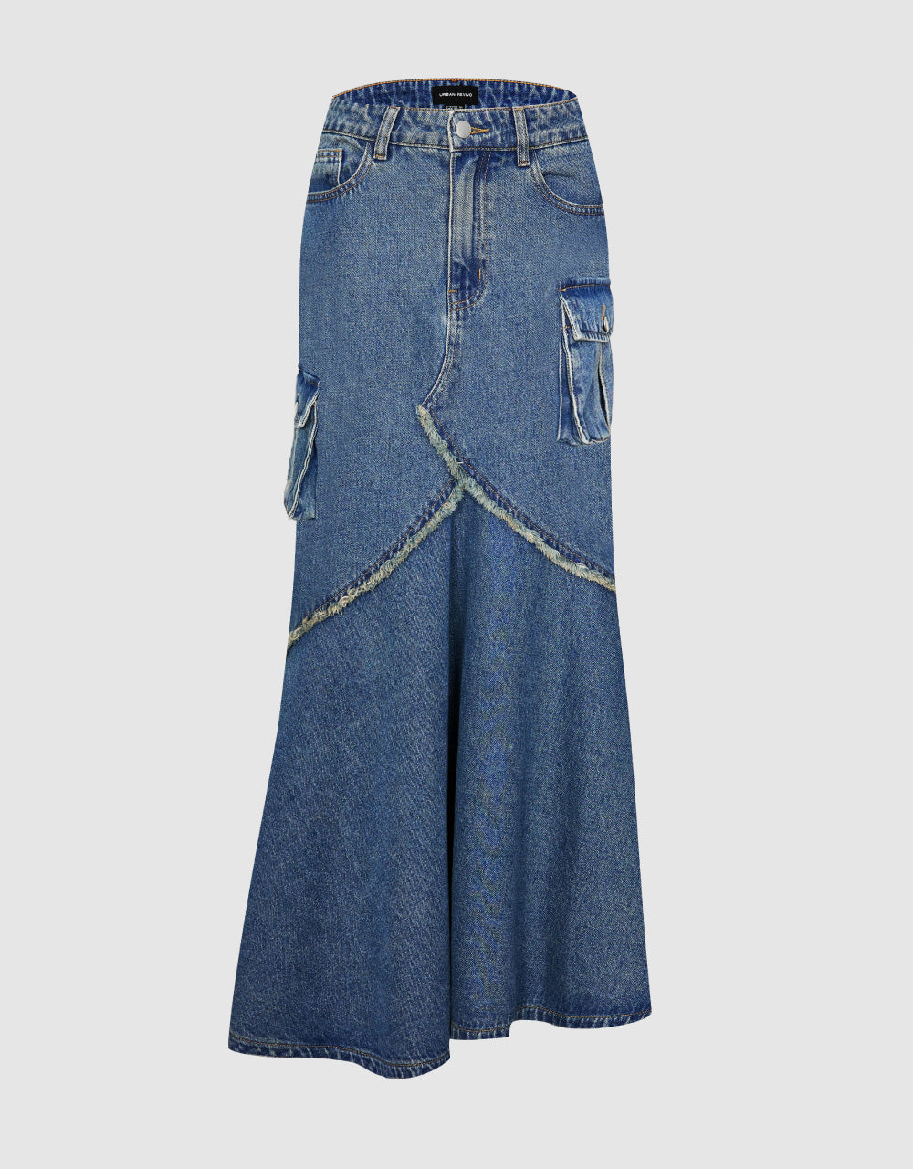 Fish-Tail Denim Midi Skirt