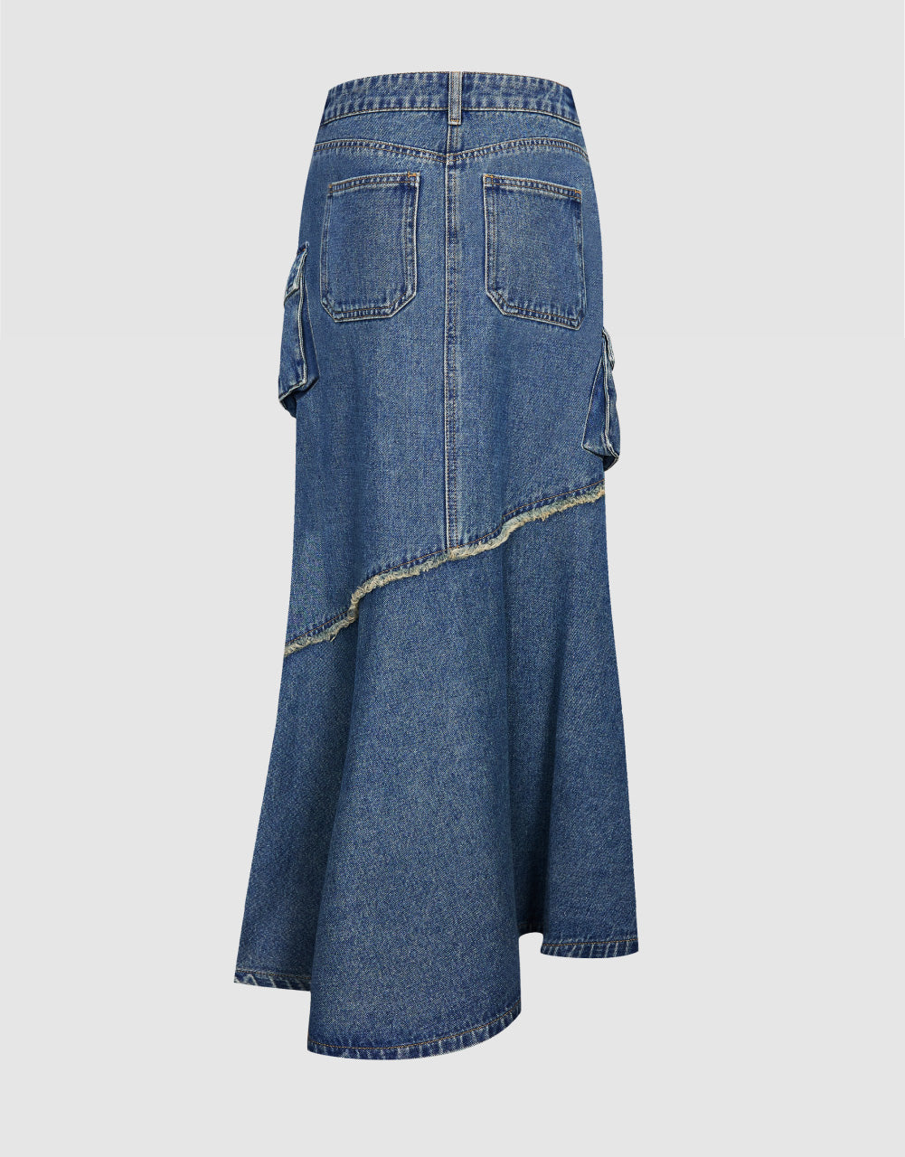Fish-Tail Denim Midi Skirt