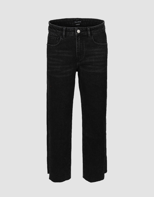 Raw Hem Cropped Straight Jeans