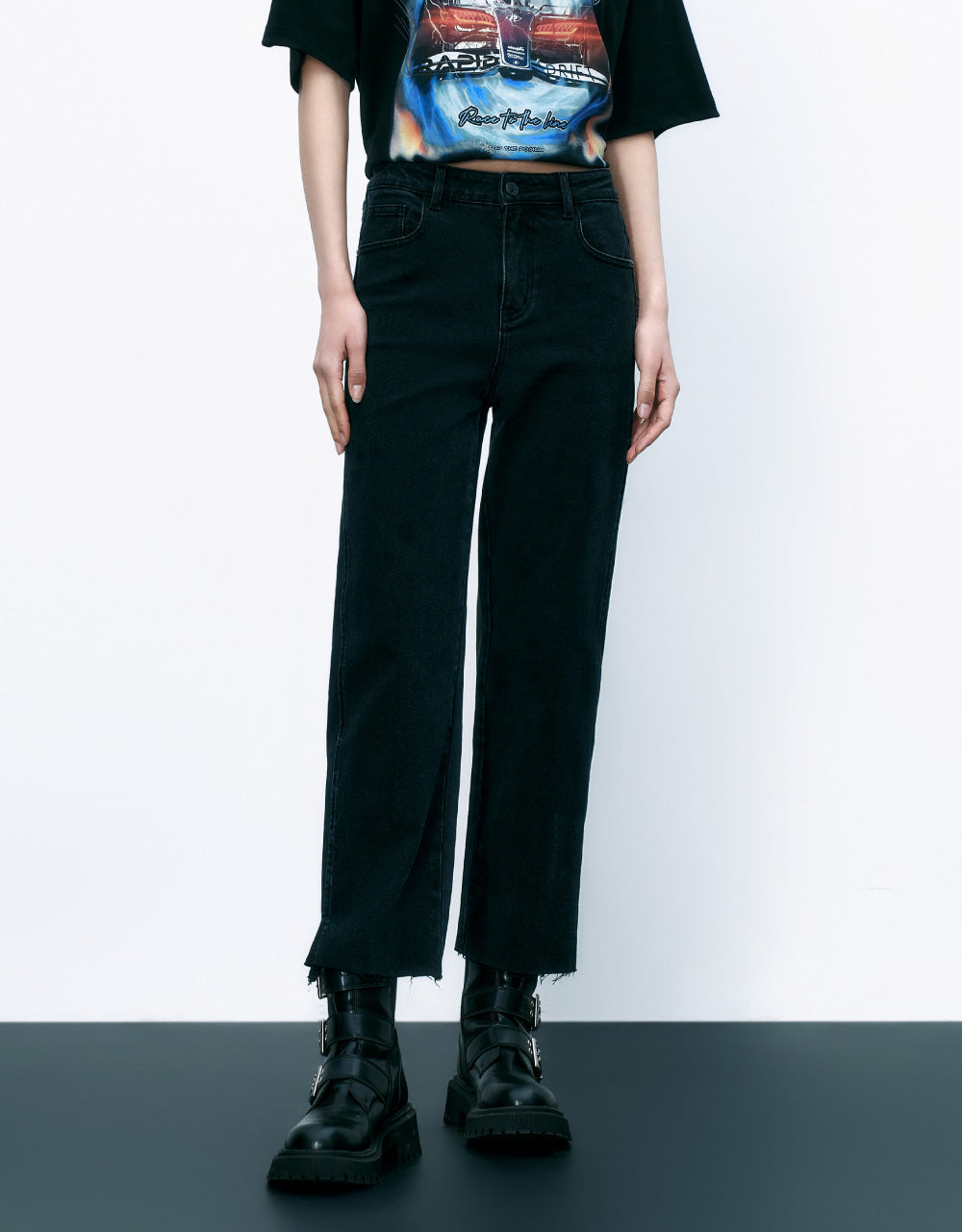 Raw Hem Straight Jeans