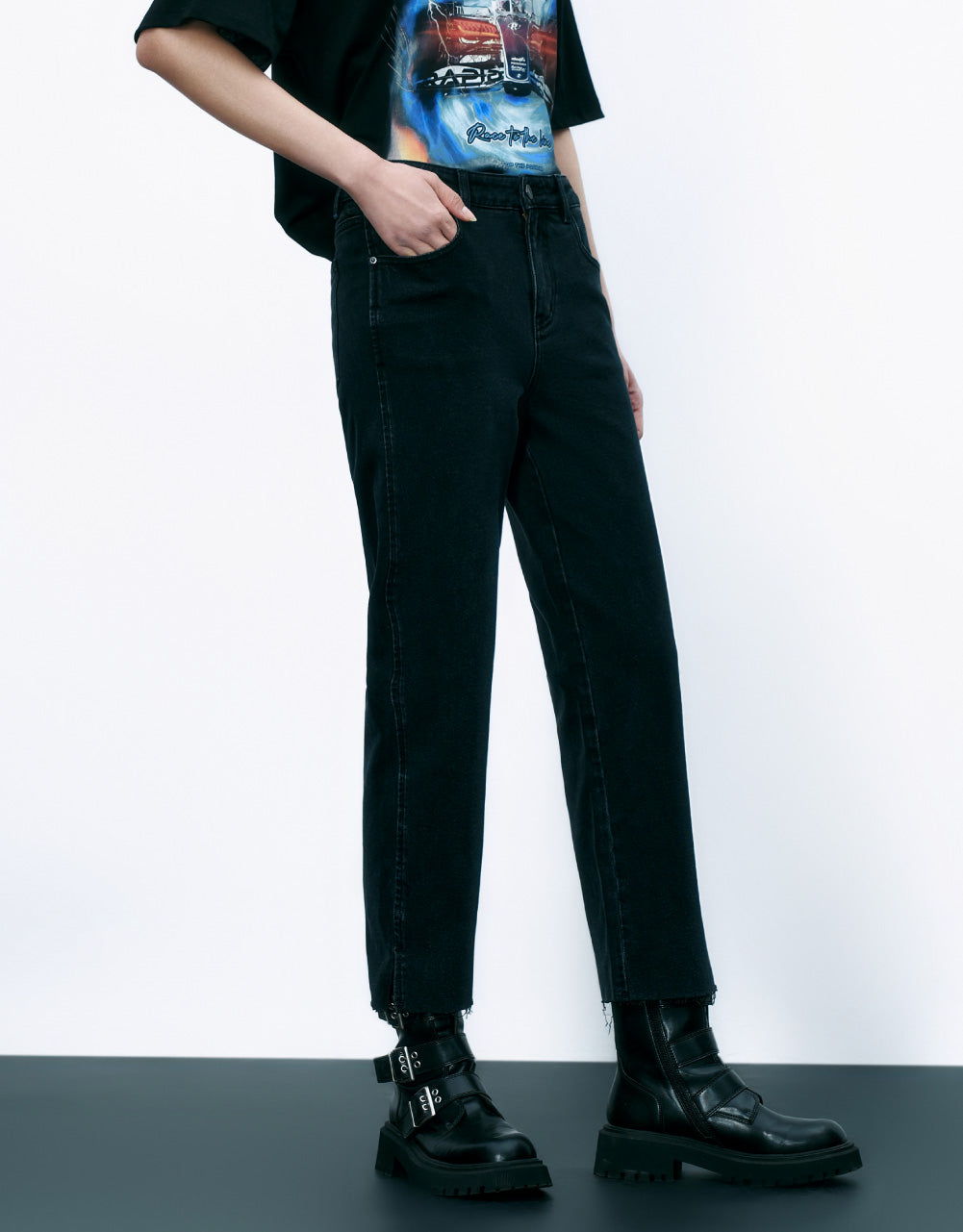 Raw Hem Straight Jeans