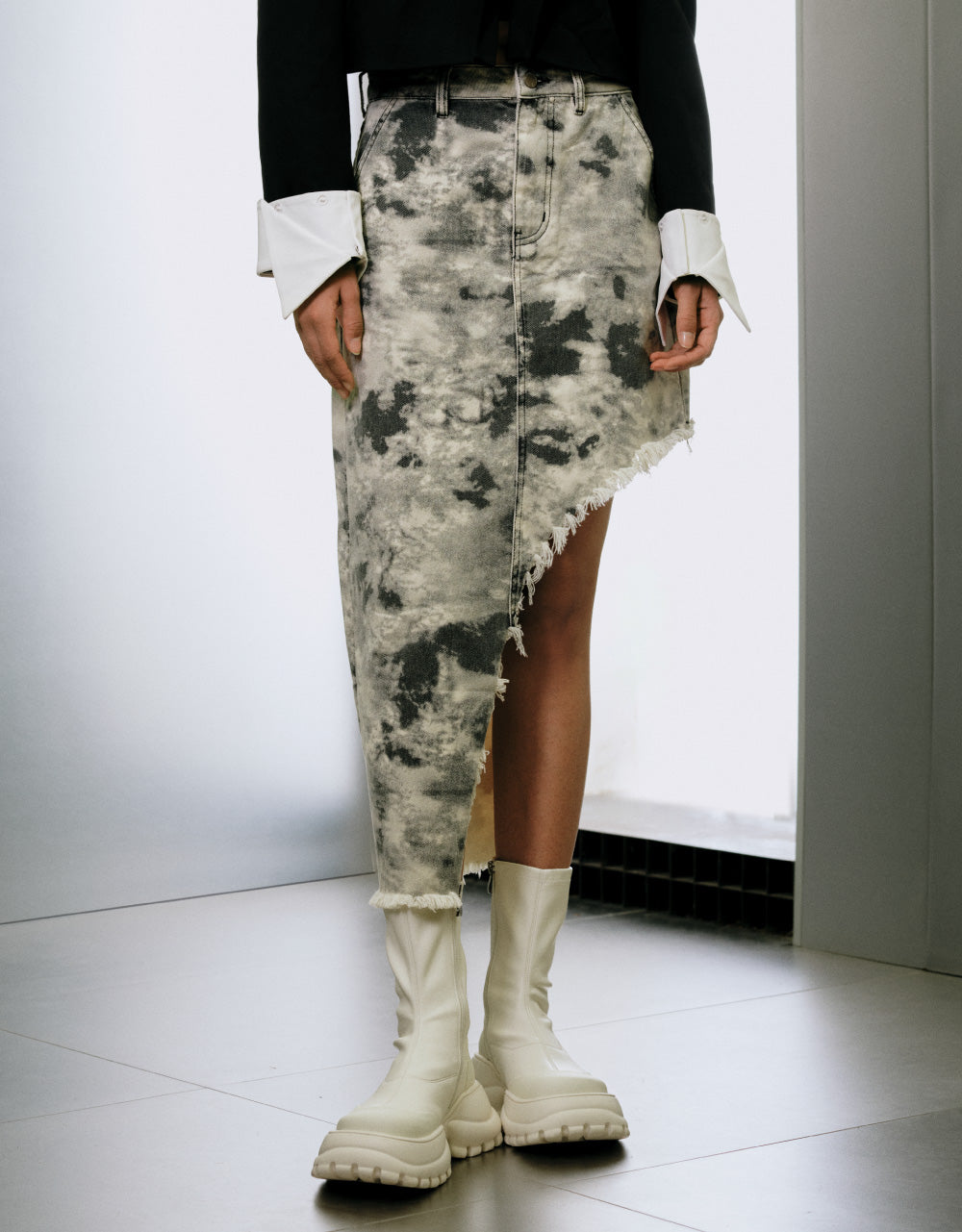 Asymmetrical Ripped Denim Skirt