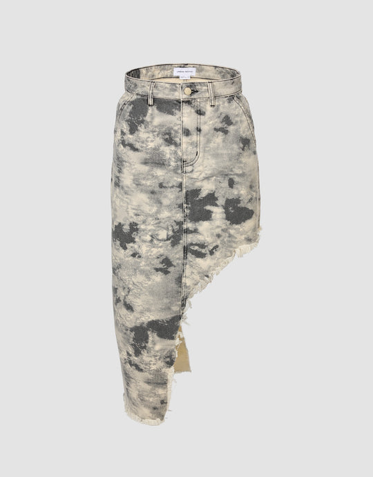 Asymmetrical Ripped Denim Skirt