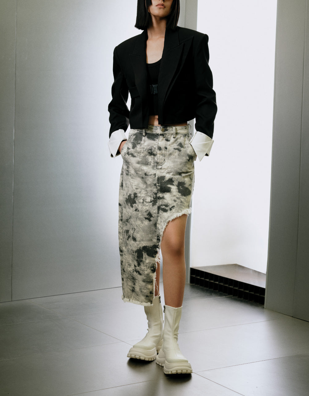 Asymmetrical Ripped Denim Skirt