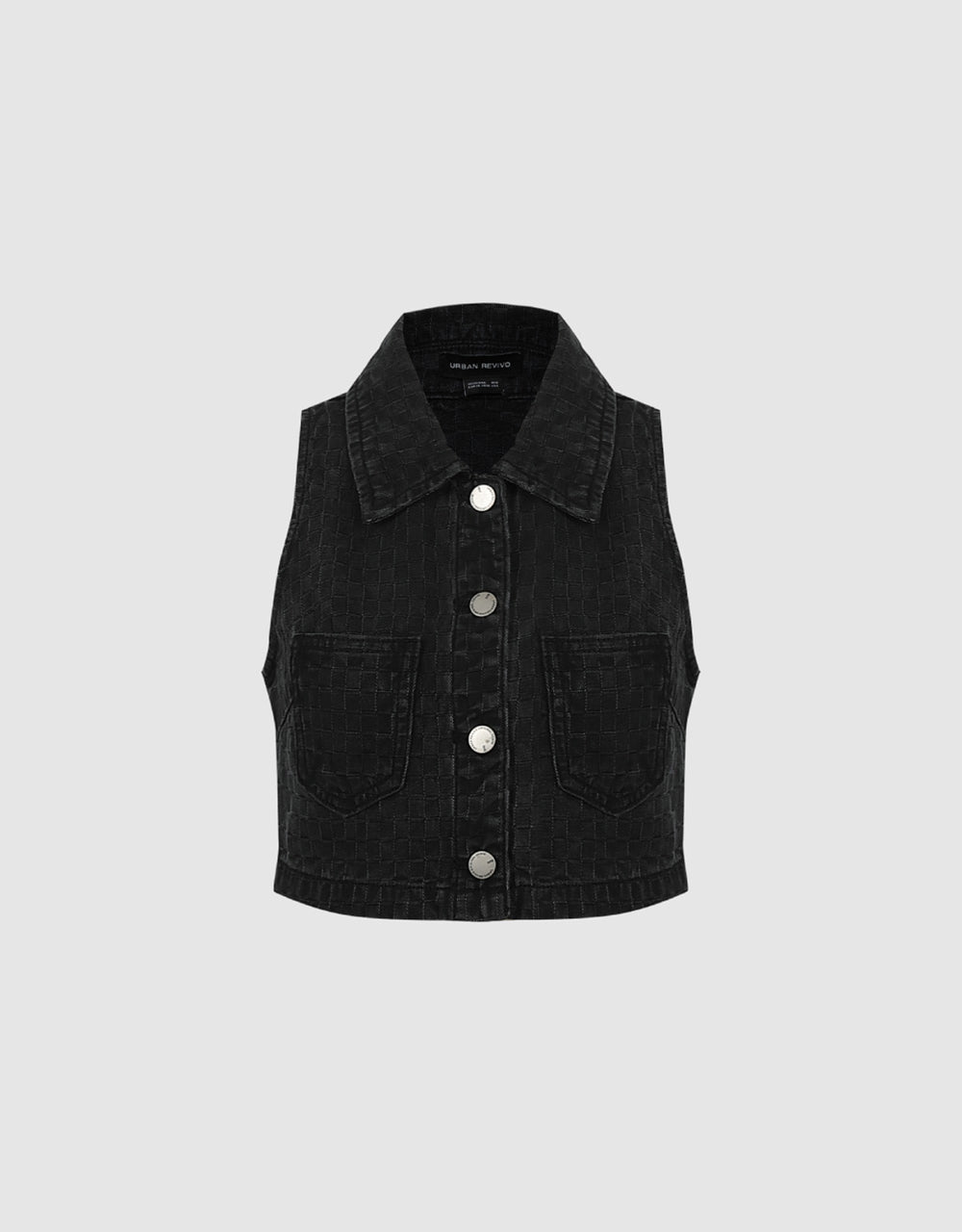Button Up Textured Denim Vest