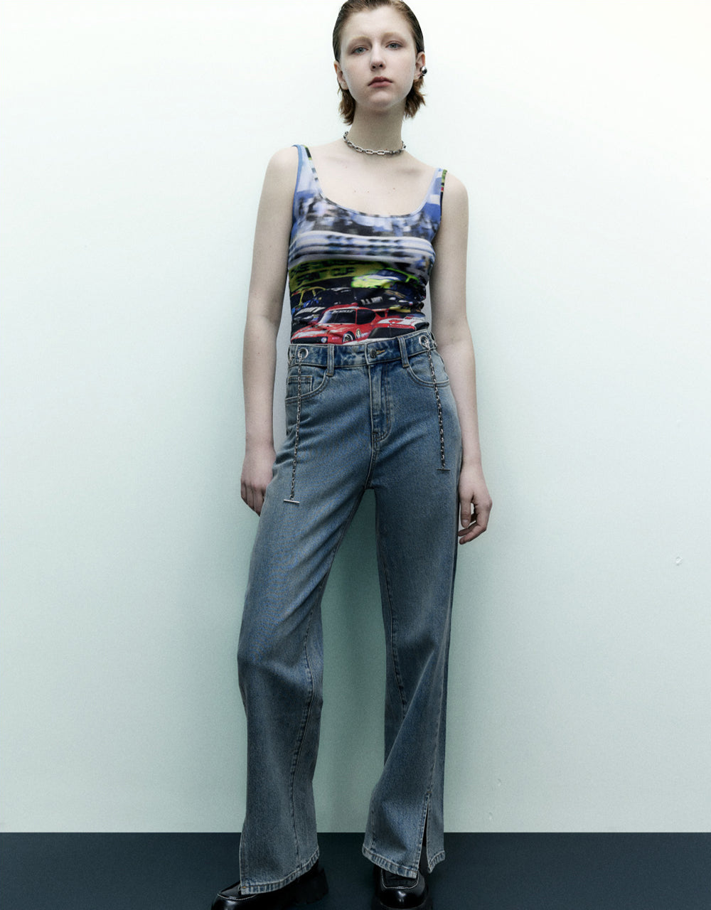 Split Hem Chain Detail Jeans