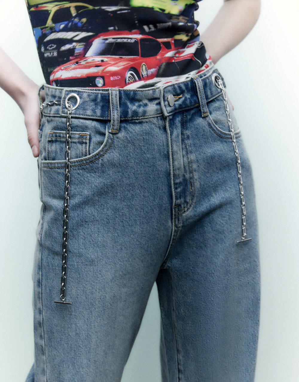 Split Hem Chain Detail Jeans