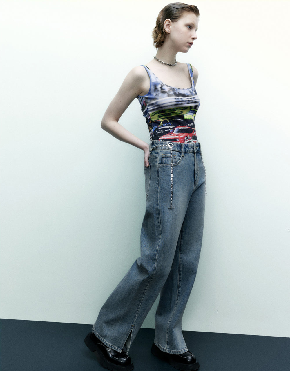 Split Hem Chain Detail Jeans