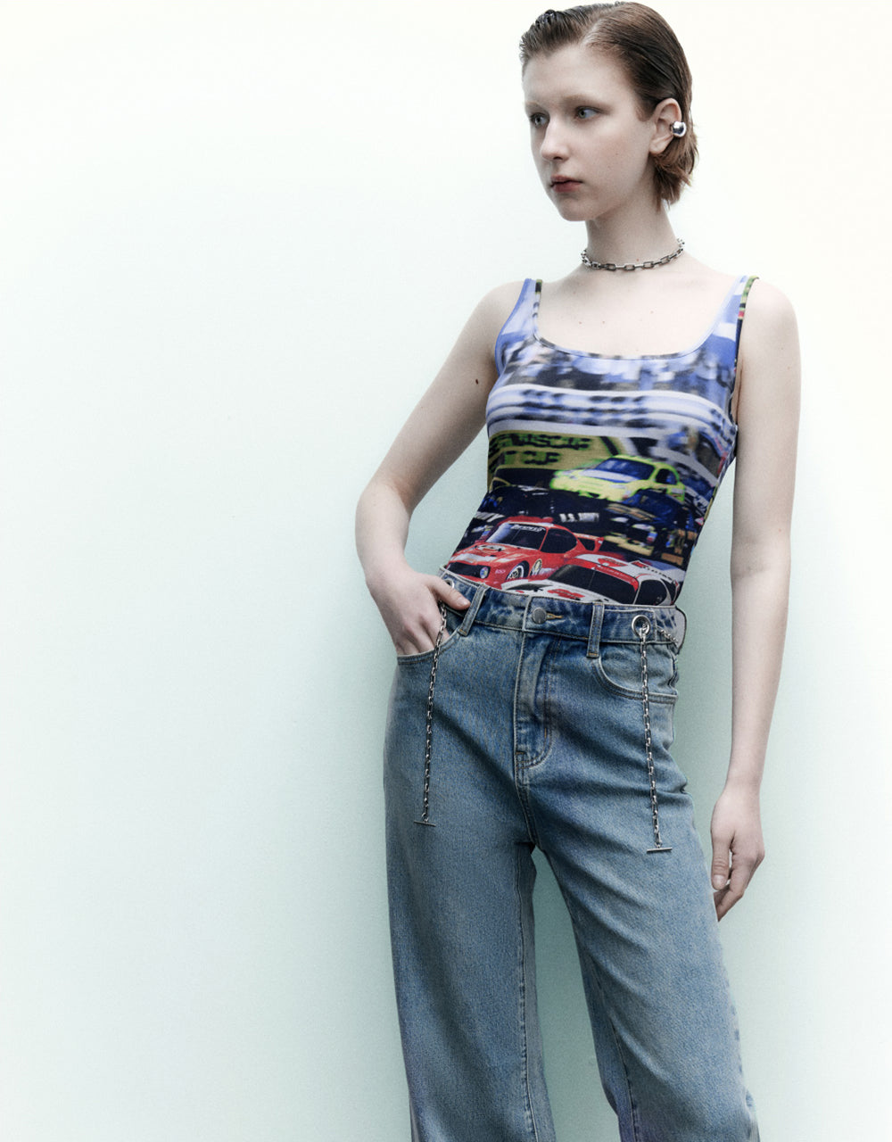 Split Hem Chain Detail Jeans