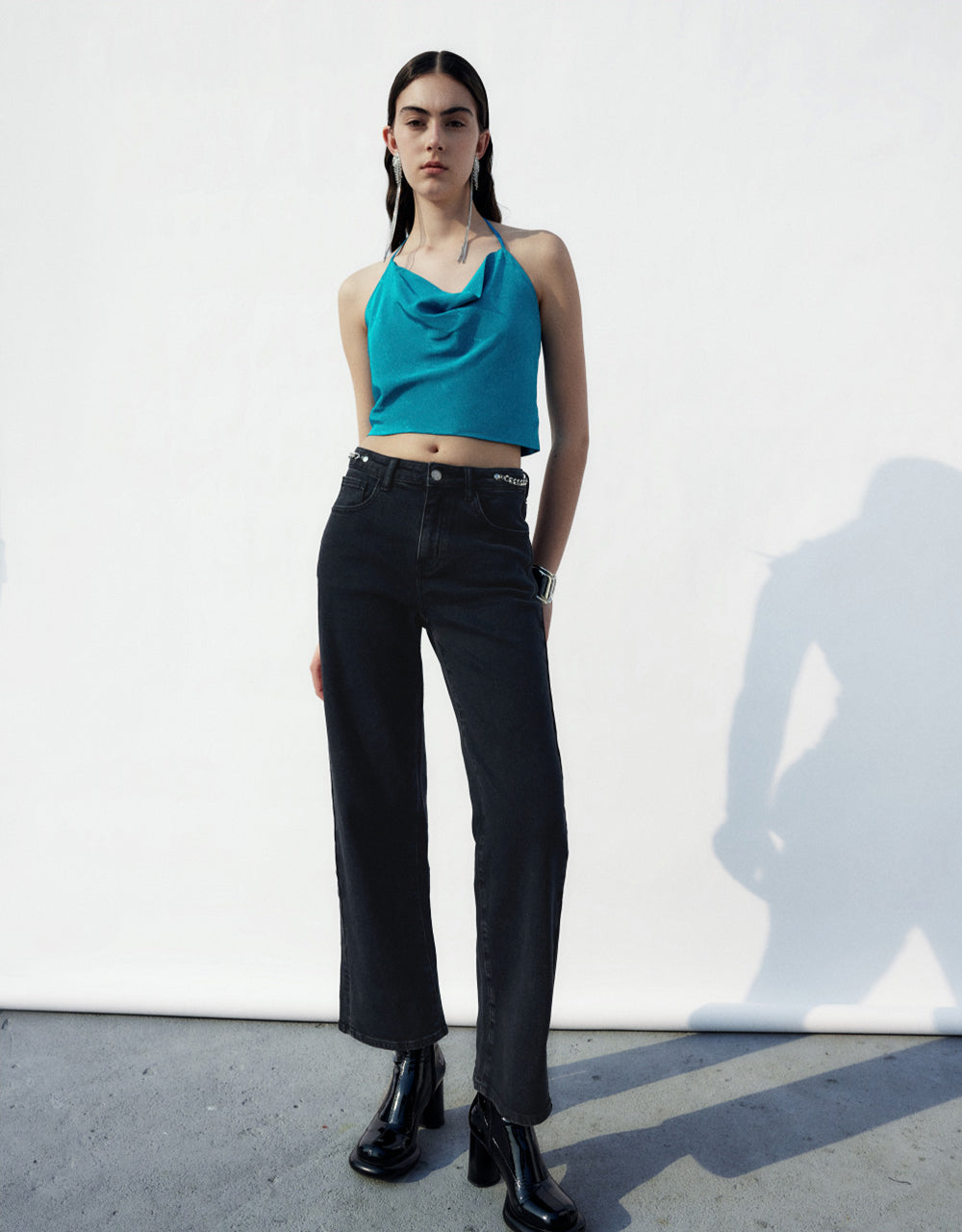 Chain Detail Straight Jeans