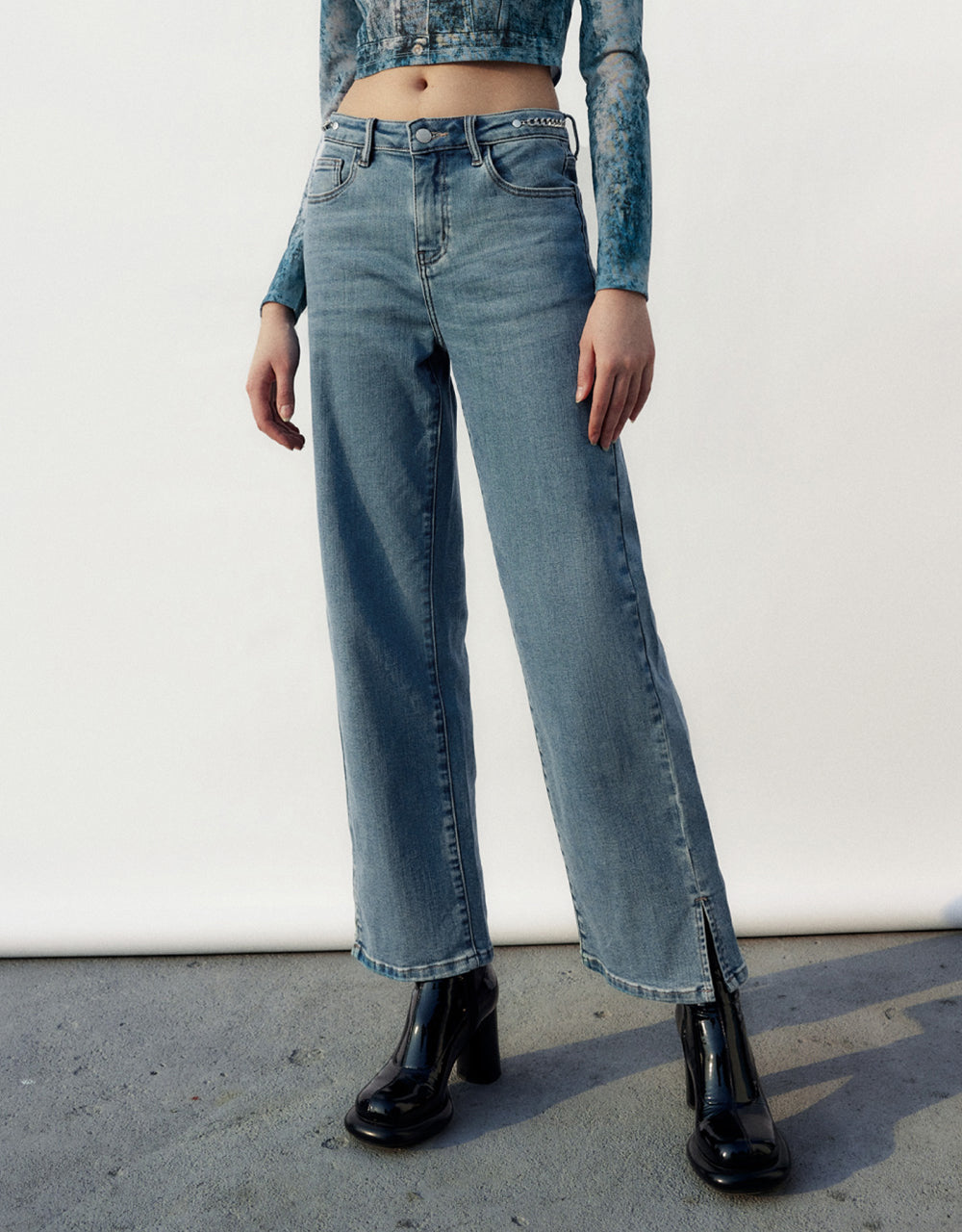 Chain Detail Straight Jeans