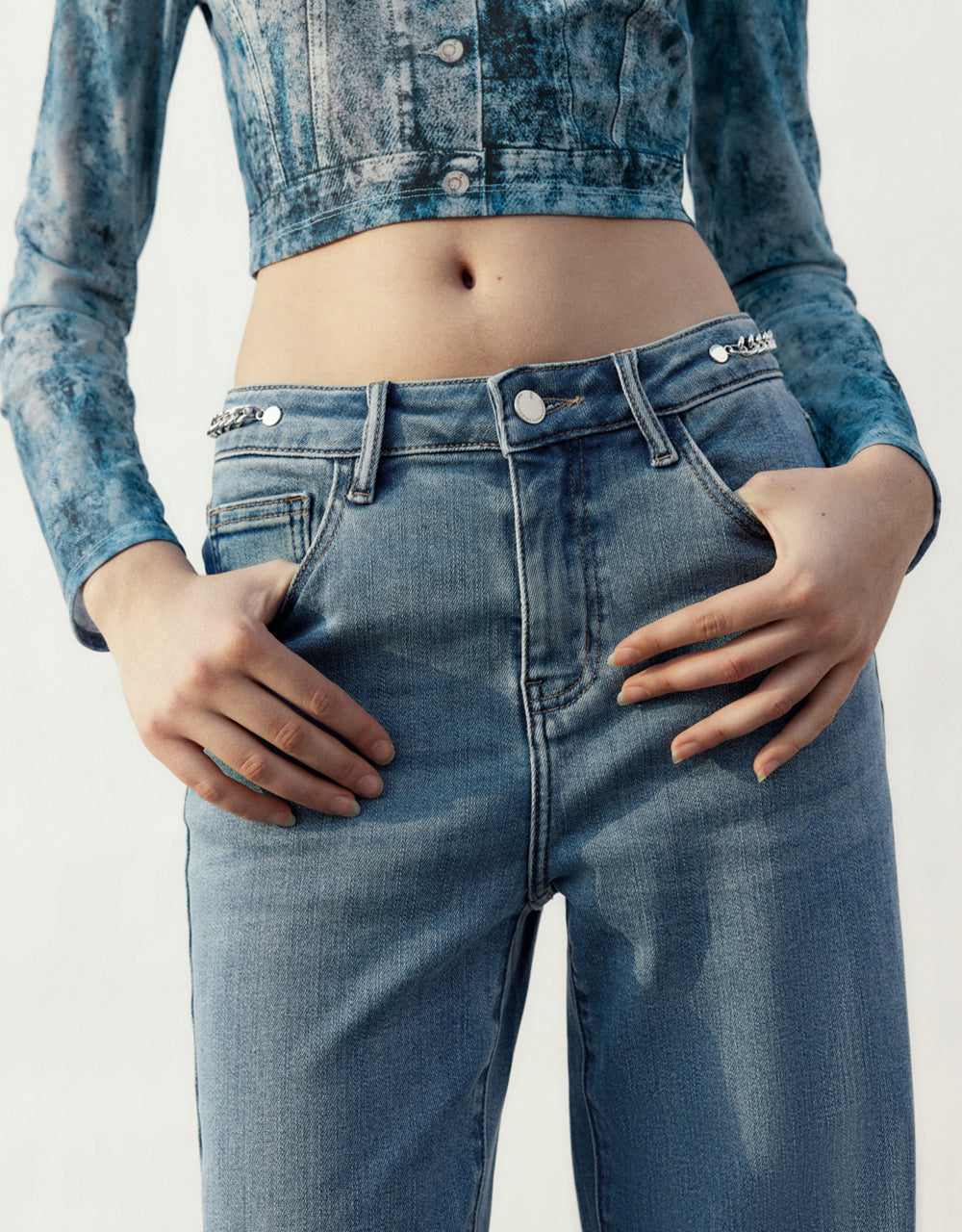 Chain Detail Straight Jeans