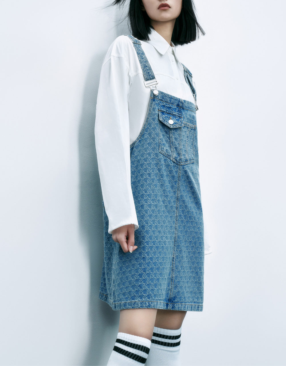 Monogram Midi Denim Overall Dress