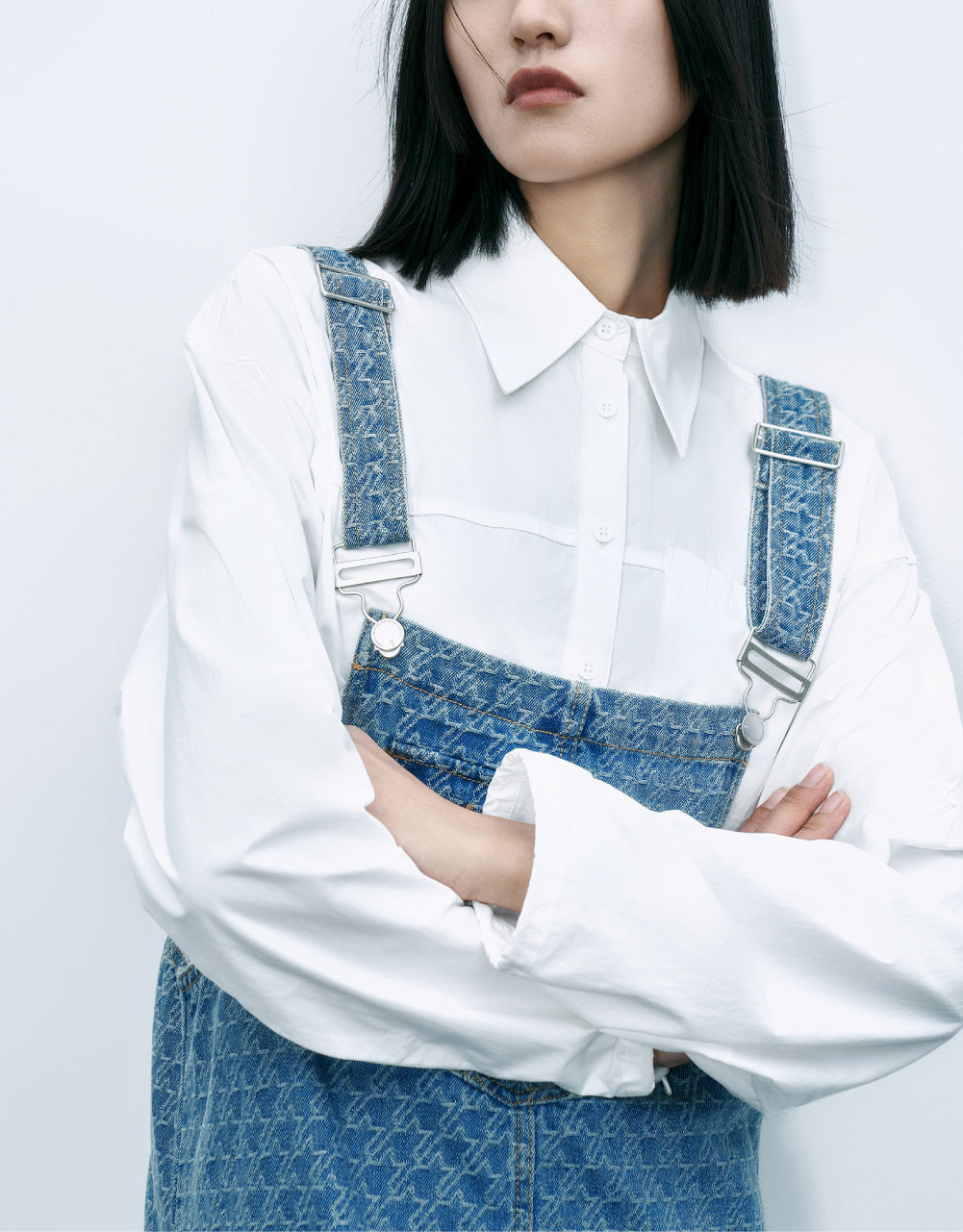 Monogram Midi Denim Overall Dress