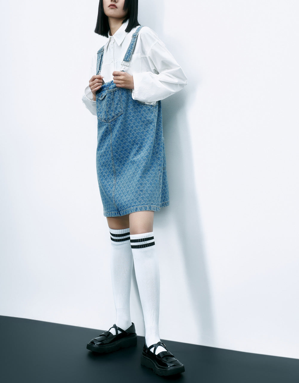 Monogram Midi Denim Overall Dress
